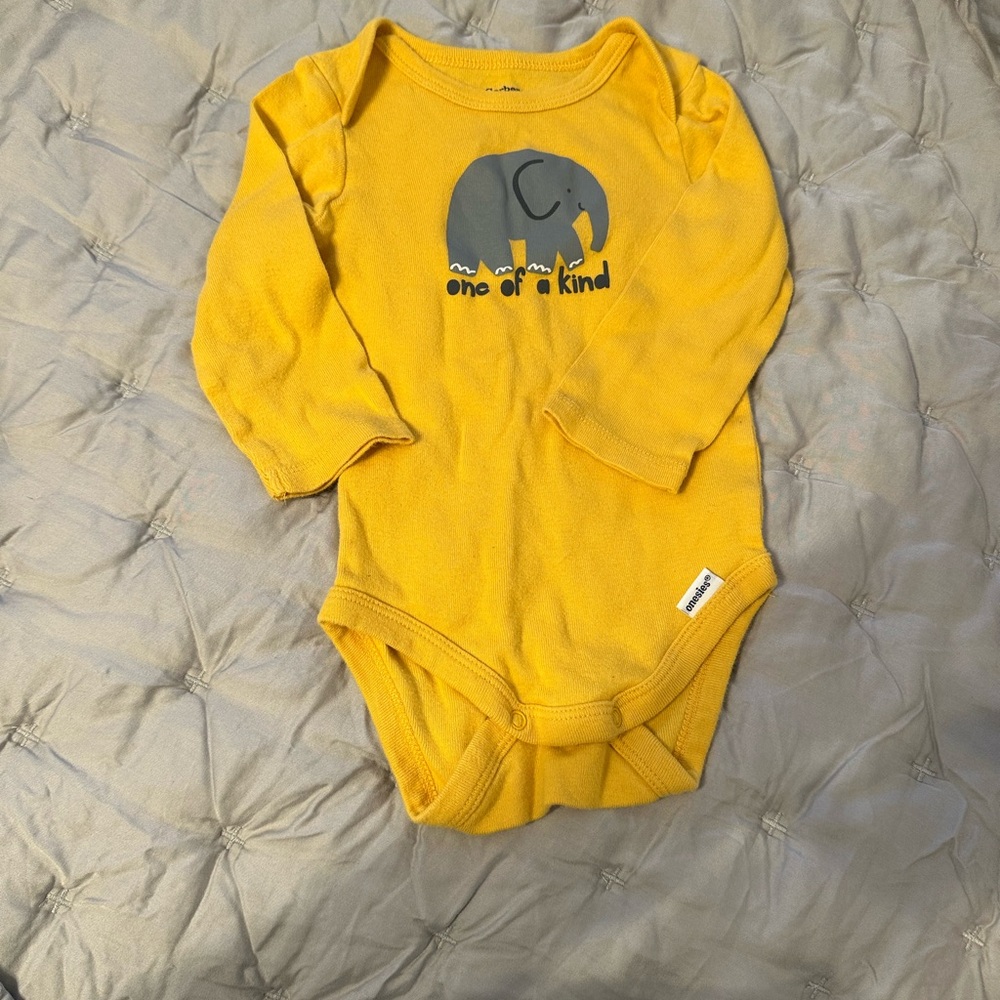 Carter's Yellow Long-Sleeve Baby One-Piece with Gray Elephant Graphic